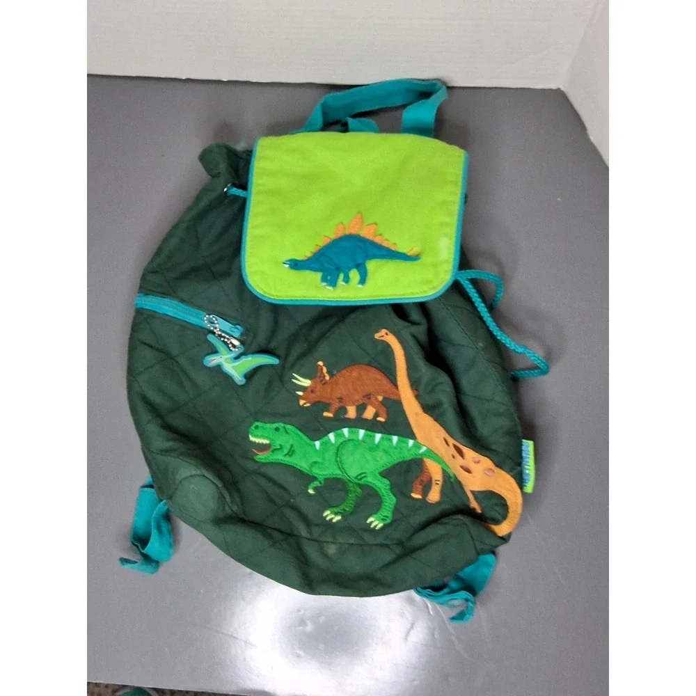 Stephen Joseph Kids Quilted Dinosaur Backpack Green Teal T-Rex Drawstring Bag